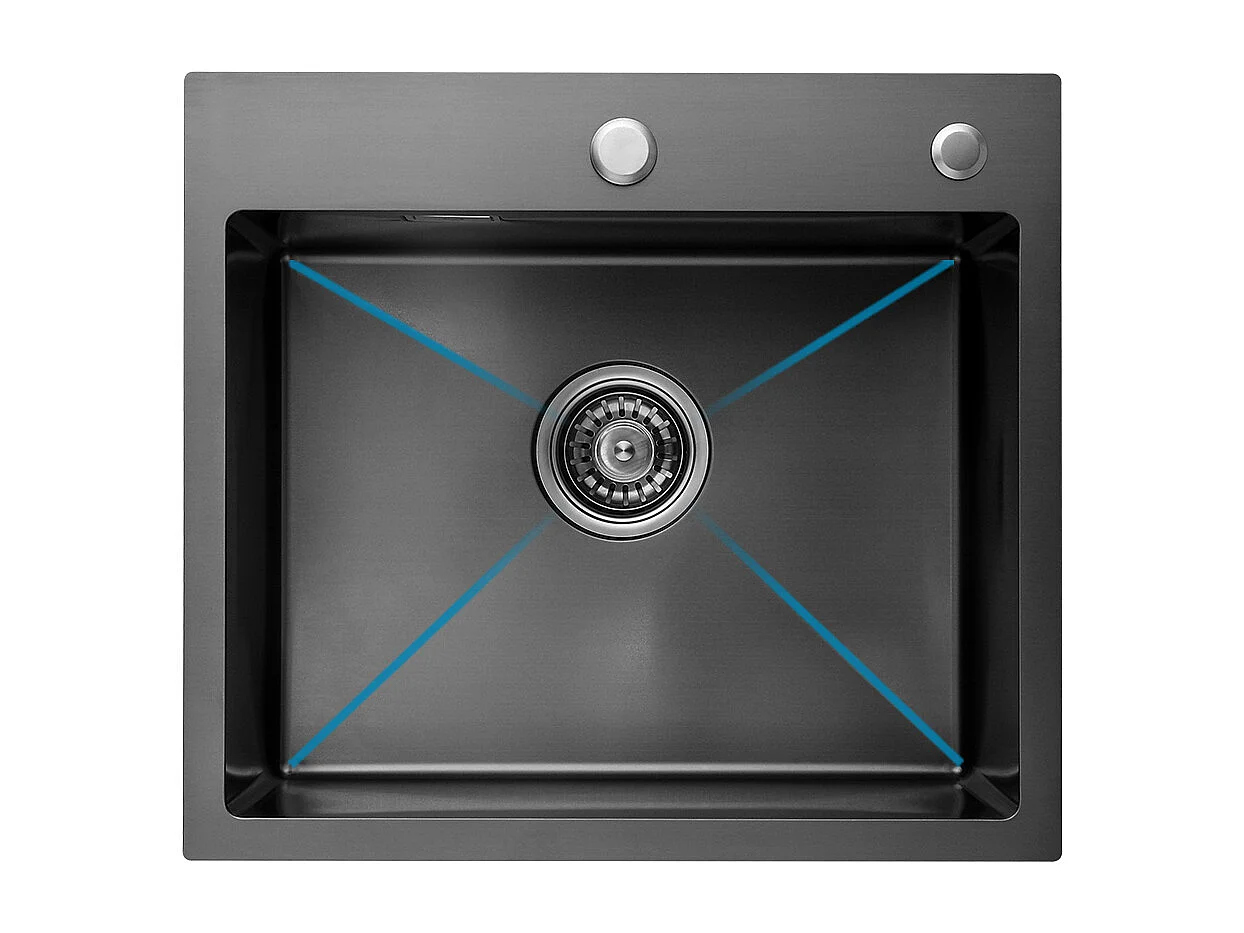 Cecipa max keukenspoelbak 1 kom 50×45×18,5 cm roestvrijstalen spoelbak met sifon en overloop, onderbouw spoelbak roestvrijstalen spoelbak, EU-model