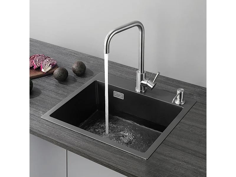 Cecipa max keukenspoelbak 1 kom 50×45×18,5 cm roestvrijstalen spoelbak met sifon en overloop, onderbouw spoelbak roestvrijstalen spoelbak, EU-model