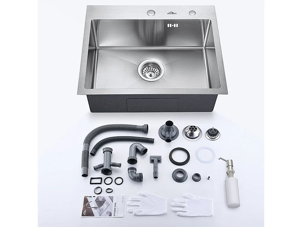 AURALUM MAX Évier Cuisine 1 Bac 55*45CM Évier Encastré et à Poser avec Distributeur de Savon