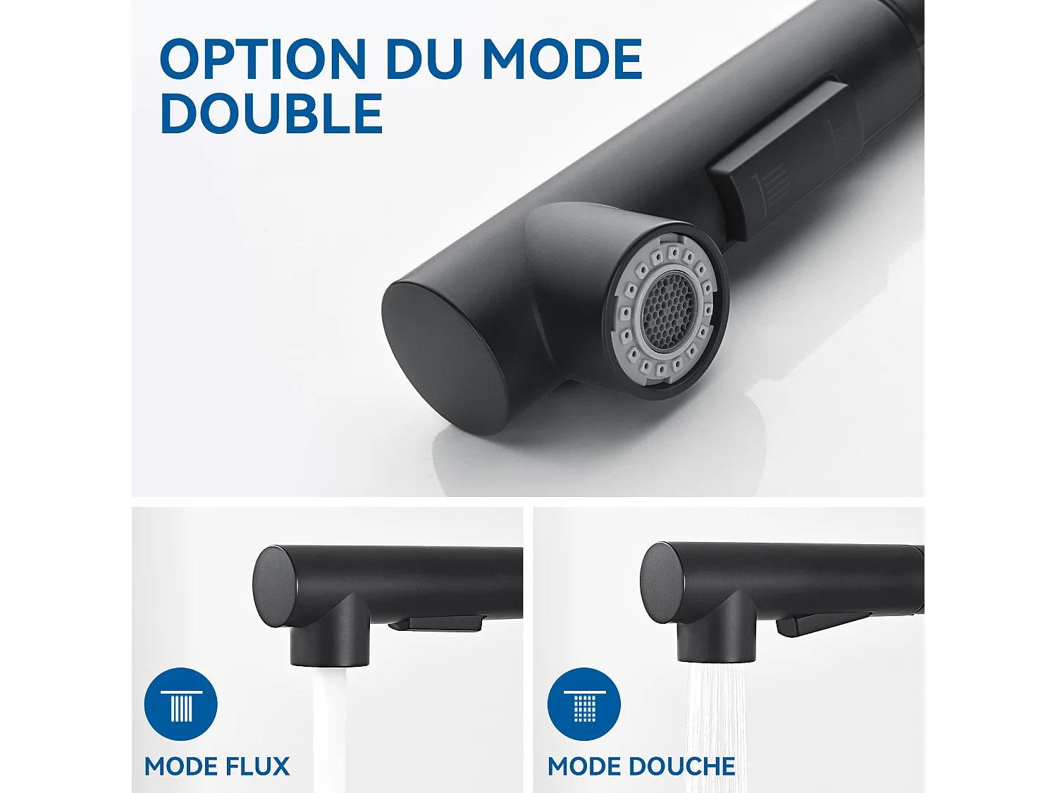 Évier Cuisine 1 Bac Inox Noir 65x45CM,encastré/à Poser+Robinet Cuisine avec Douchette Extractible Rotatif 360°,Eau Chaude/Froide,Noir