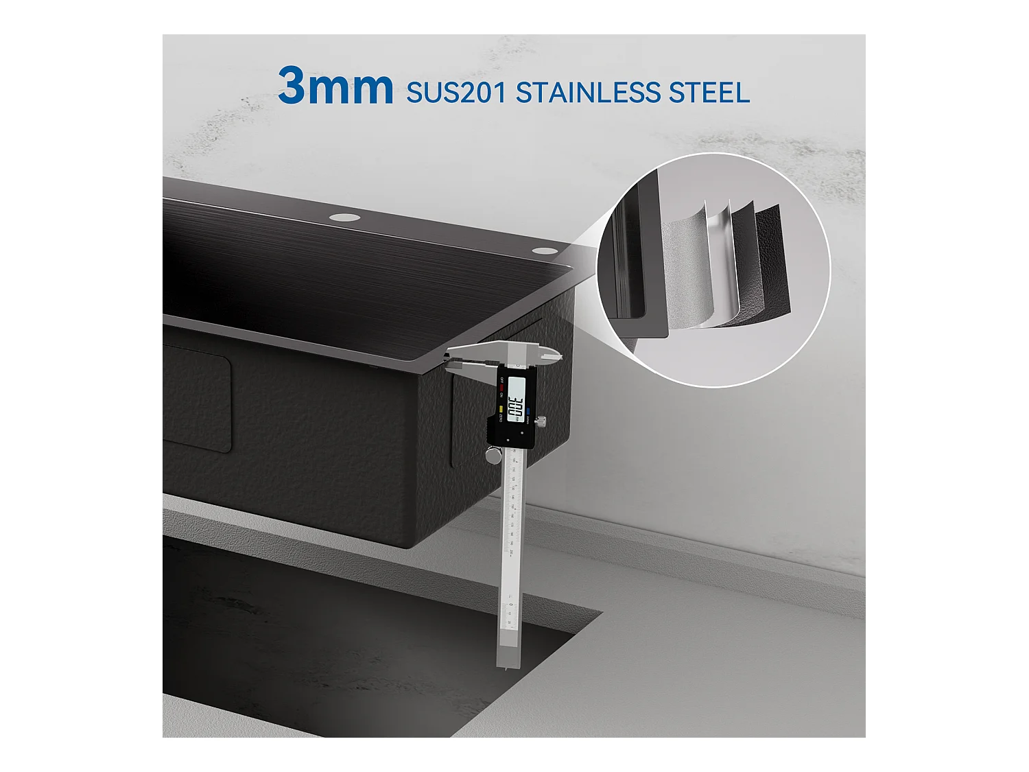 Aanrecht 1 Bak Roestvrij Staal Zwart 65x45CM, Inbouw/Opzetbaar+ Keukenkraan met Uittrekbare Handdouche 2 Stralen, Koud en Warm Water, Grijs