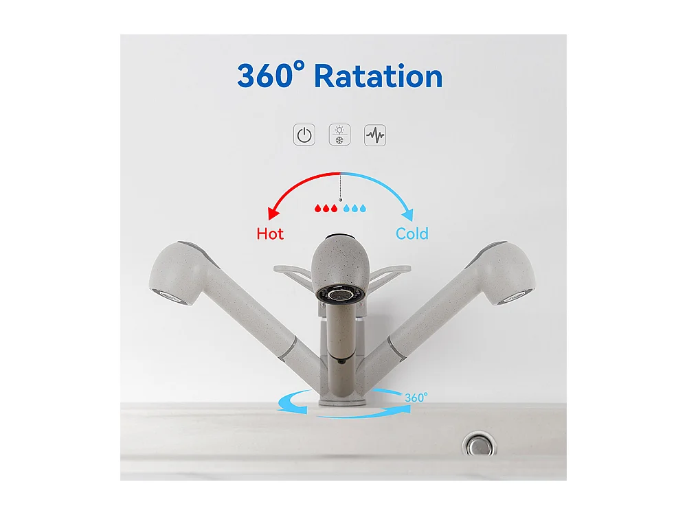 Aanrecht 1 Bak Roestvrij Staal Zwart 65x45CM, Inbouw/Opzetbaar+ Keukenkraan met Uittrekbare Handdouche 2 Stralen, Koud en Warm Water, Grijs