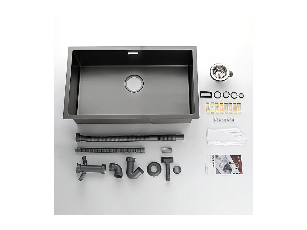 LONHEO MAX Évier Cuisine 1 Bac 74*44*20CM,en Inox Brossé avec Siphon et Trop-Pleinn,Noir