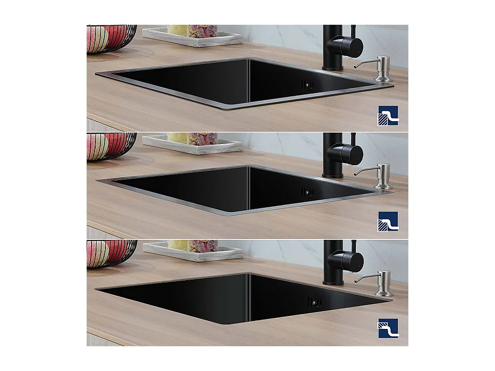 LONHEO MAX Évier Cuisine 1 Bac 74*44*20CM,en Inox Brossé avec Siphon et Trop-Pleinn,Noir