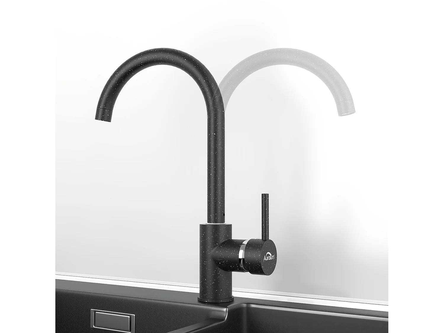 Aanrecht 1 Bak Zwart, RVS, 44*49*20 CM, met Zeepdispenser+ 360° Draaibare KeukenkraanKoud Water Warm Zwart met witte stippen