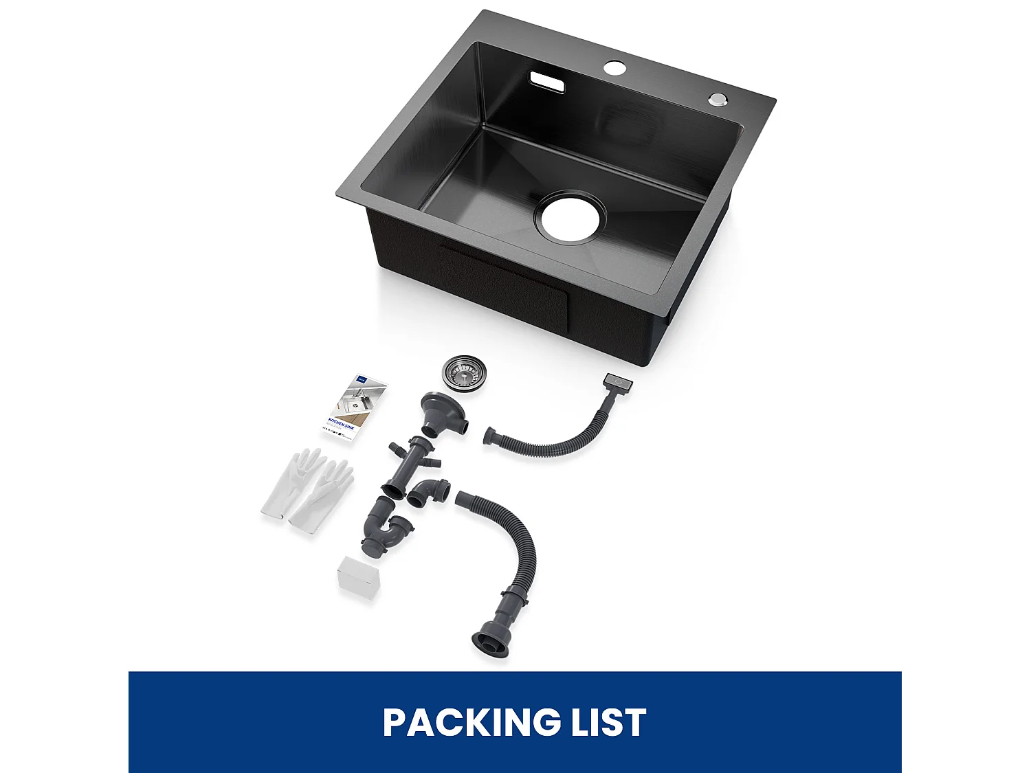 Cecipa max Evier Cuisine 1 Bac Évier Inox 1 Cuve avec Siphon et Trop-Plein Évier de Cuisine en Couleur Noir Anthracite 50×45×18.5CM,EU Modèle