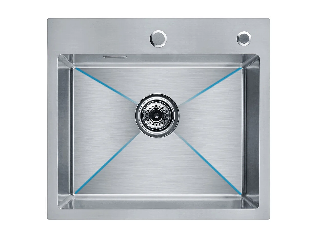 Cecipa Max Lavello da Cucina 1 Vasca Lavello da Cucina Quadrato in Acciaio Inox Spazzolato con Sifone e Troppopieno 50 x 45 x 18,5 cm, Modello UE