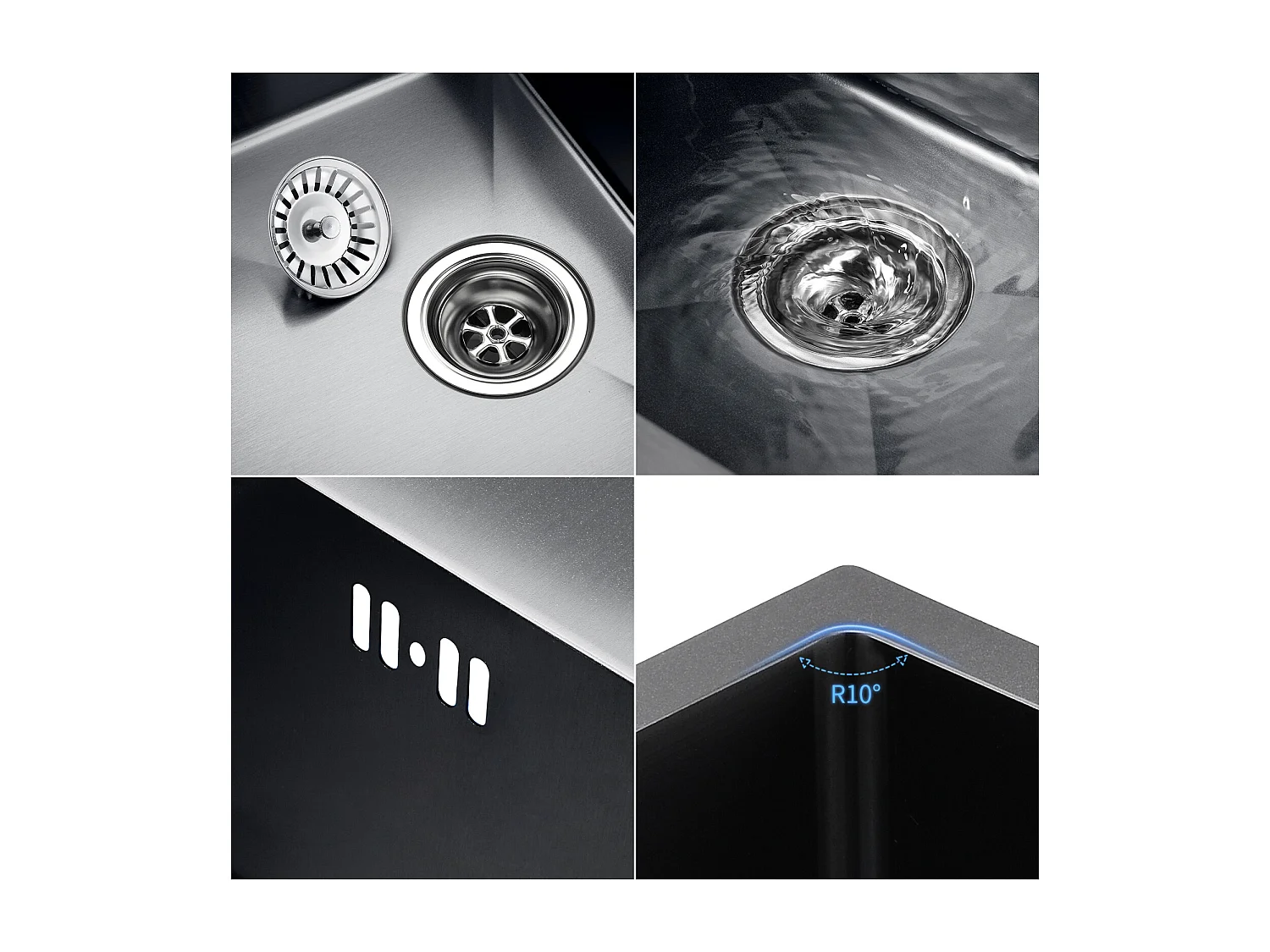 55 x 45 cm, schwarzes Einzelbecken, Küchenspüle + Feder-Küchenarmatur mit ausziehbarem Sprüher, 2 Modi, 360° schwenkbar, schwarz