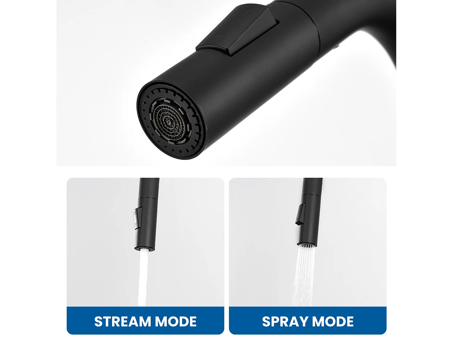 AuraLum Max 1 Bac Évier Cuisine en Granit,55*45*20cm,Kit de Vidage,Noir+Robinet de Cuisine avec Douchette Extractible Rotatif 360 °2 Fonct,EU Modèle