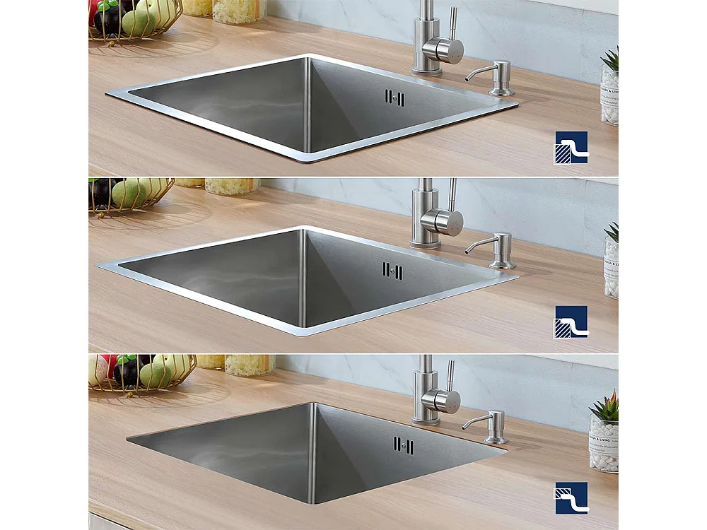 Évier de Cuisine Inox 1 Bac 50*43*18CM avec Distributeur de Savon+Robinet Cuisine avec Douchette Extractible 2 Jets,Eau Froide/ Chaude,Gris