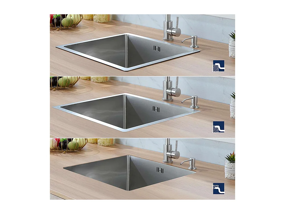 Évier de Cuisine Inox 1 Bac 50*43*18CM avec Distributeur de Savon+Robinet Cuisine avec Douchette Extractible 2 Jets,Eau Froide/ Chaude,Gris