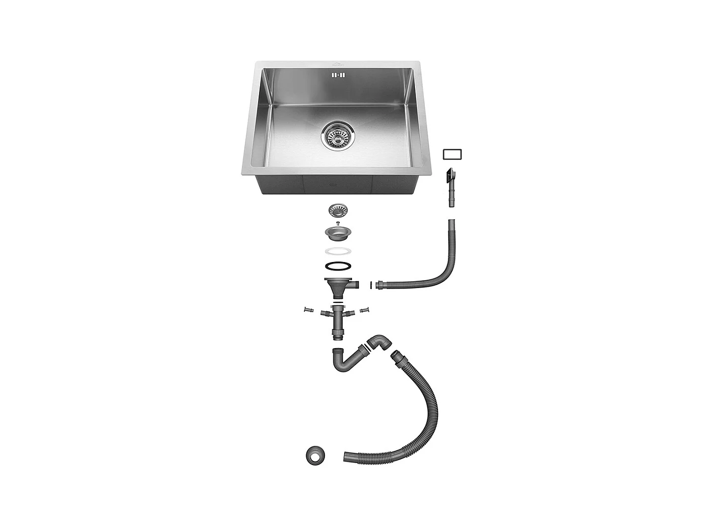Évier de Cuisine Inox 1 Bac 50*43*18CM avec Distributeur de Savon+Robinet Cuisine avec Douchette Extractible 2 Jets,Eau Froide/ Chaude,Gris