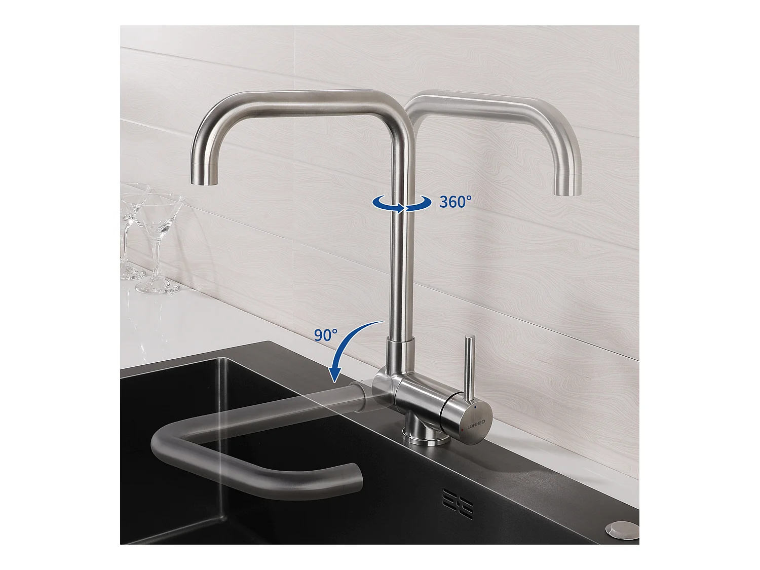 Auralum max Évier Cuisine à Encastrer,1 Bac,60*49*20CM,Évier 1 Cuve en inox 304,Silver+Mitigeur Cuisine Rabattable Pivotant 360° Eau froide Chaude