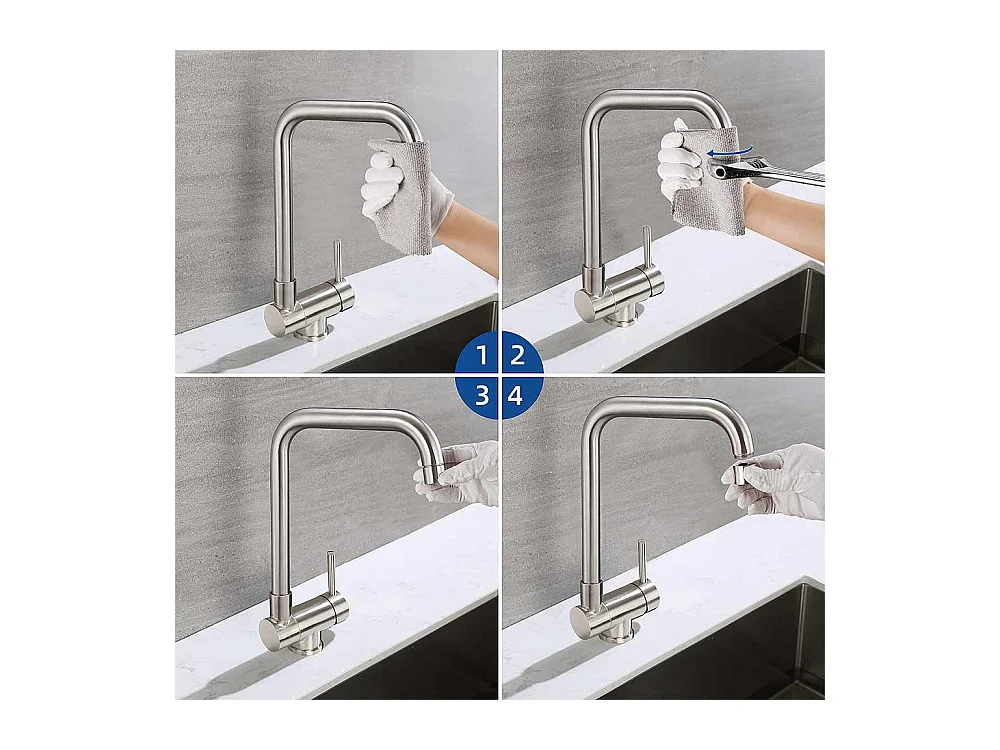 Auralum max Évier Cuisine à Encastrer,1 Bac,60*49*20CM,Évier 1 Cuve en inox 304,Silver+Mitigeur Cuisine Rabattable Pivotant 360° Eau froide Chaude
