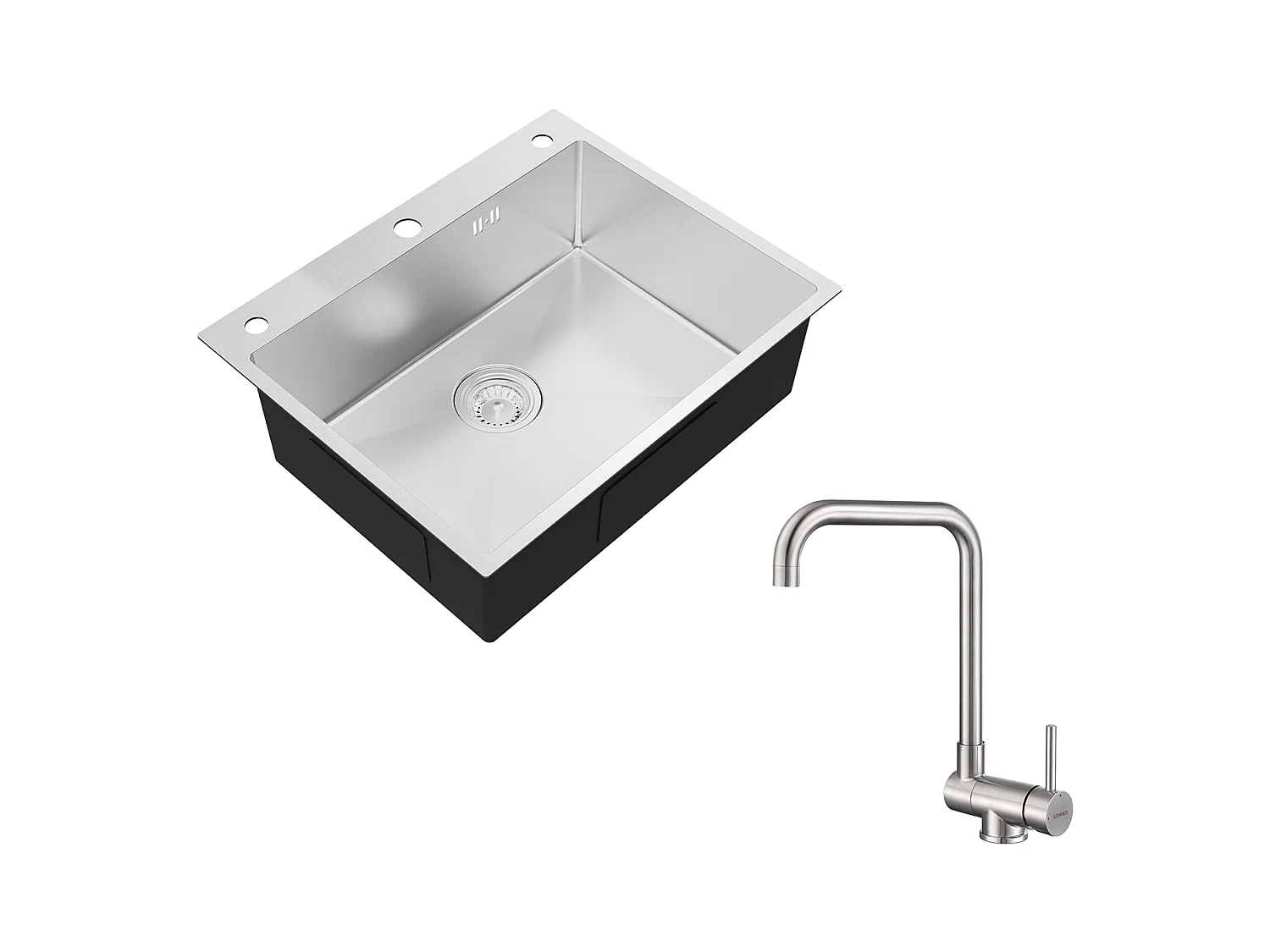 Auralum max Évier Cuisine à Encastrer,1 Bac,60*49*20CM,Évier 1 Cuve en inox 304,Silver+Mitigeur Cuisine Rabattable Pivotant 360° Eau froide Chaude