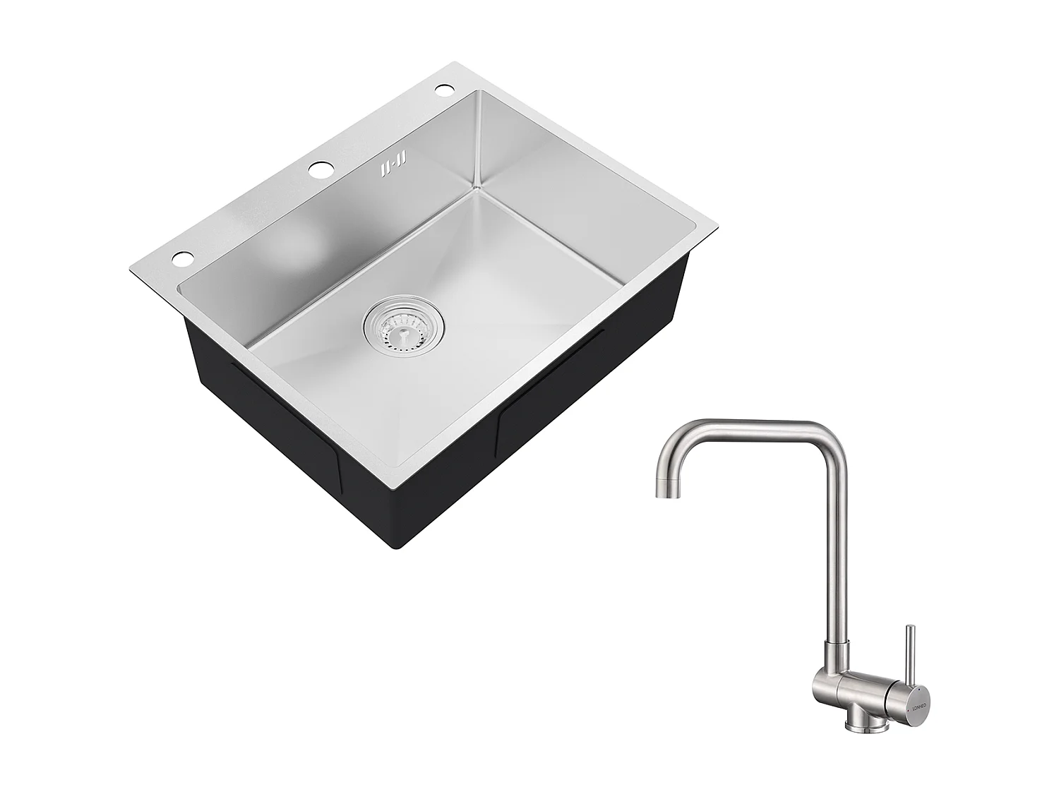 Auralum max Inbouw Keukenspoelbak,1 Bak,60*49*20CM,Spoelbak 1 Kom in 304 RVS,Zilver+Opklapbare Keukenmengkraan Draaibaar 360° Koud Water Warm