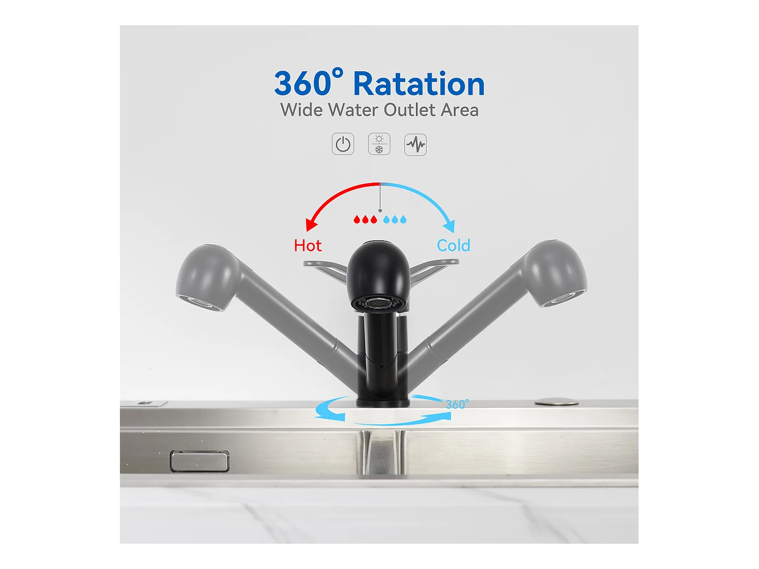 Auralum max Évier Cuisine à Encastrer,1 Bac,60*49*20CM,Acier inoxydable 304,Noir+Mitigeur Cuisine avec Douchette Extractible Rotatif 360°,Noir