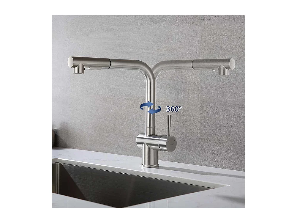 2 en1 Évier de Cuisine 1 Bac 55*44*19CM, à Encastrer/Fleur/ Sous-Plan, Noir+Robinet Cuisine Douchette Extractible Deux Jets Pivotant 360°