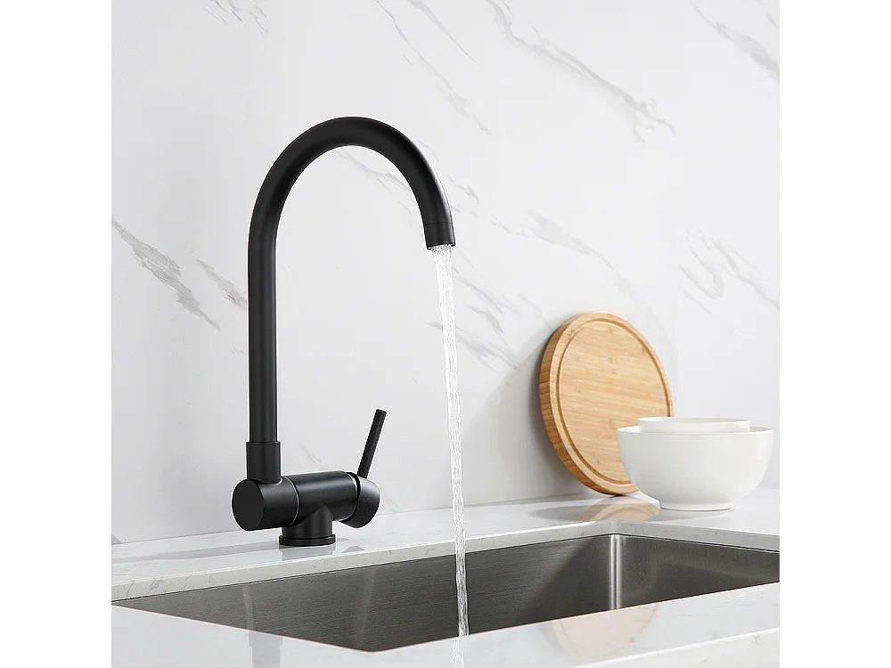 Auralum max Évier Cuisine à Encastrer,1 Bac,60*49*20CM,Acier inoxydable 304,Noir+Mitigeur Cuisine,Acier Inox 304 Rabattable Pivotant à 360°,Noir