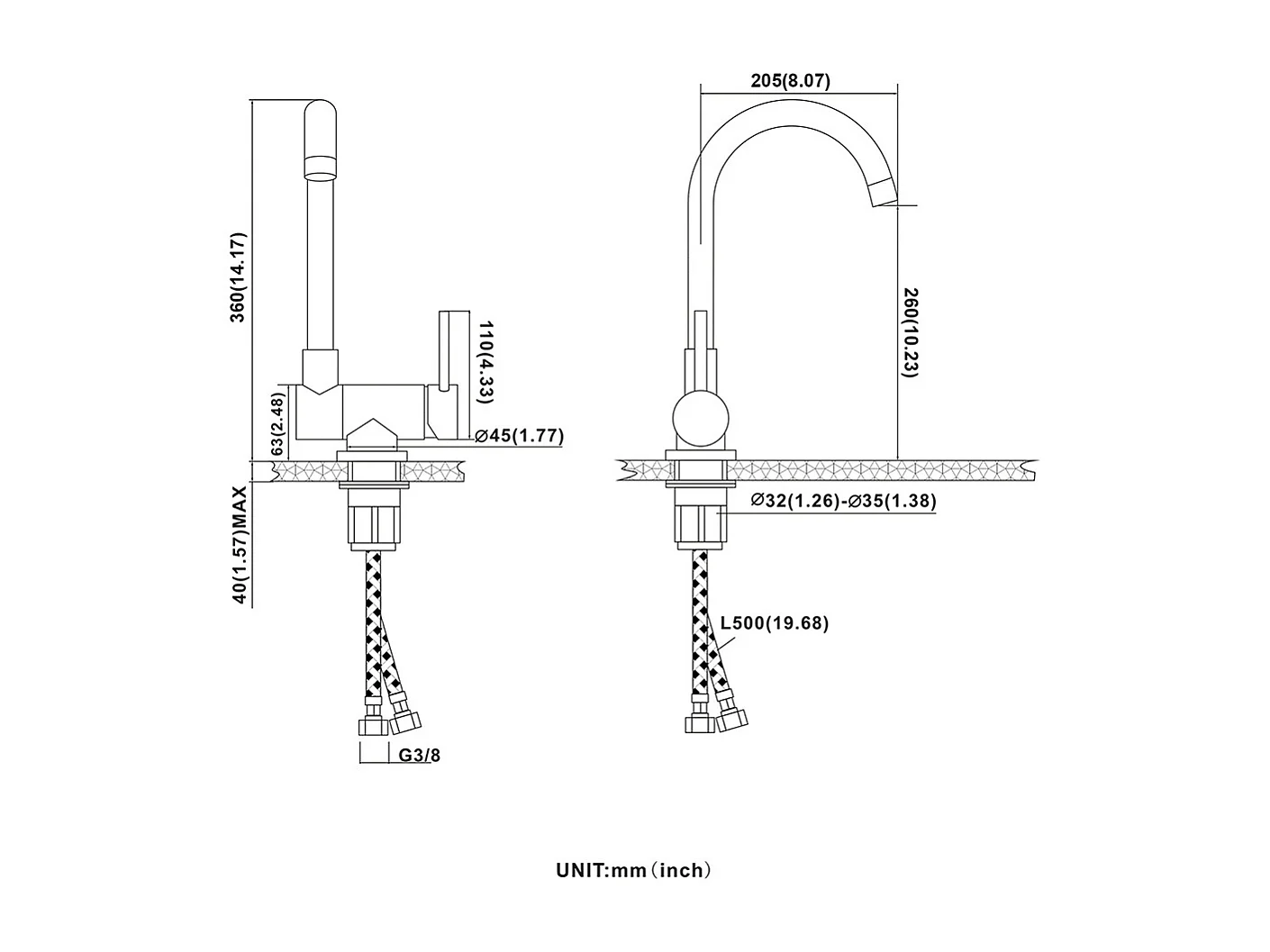 Auralum max Unterbauspüle, Einzelbecken, 60 x 49 x 20 cm, Spüle aus Edelstahl 304, Silber + 360° schwenkbarer Auszieh-Küchenhahn für heißes und kaltes Wasser