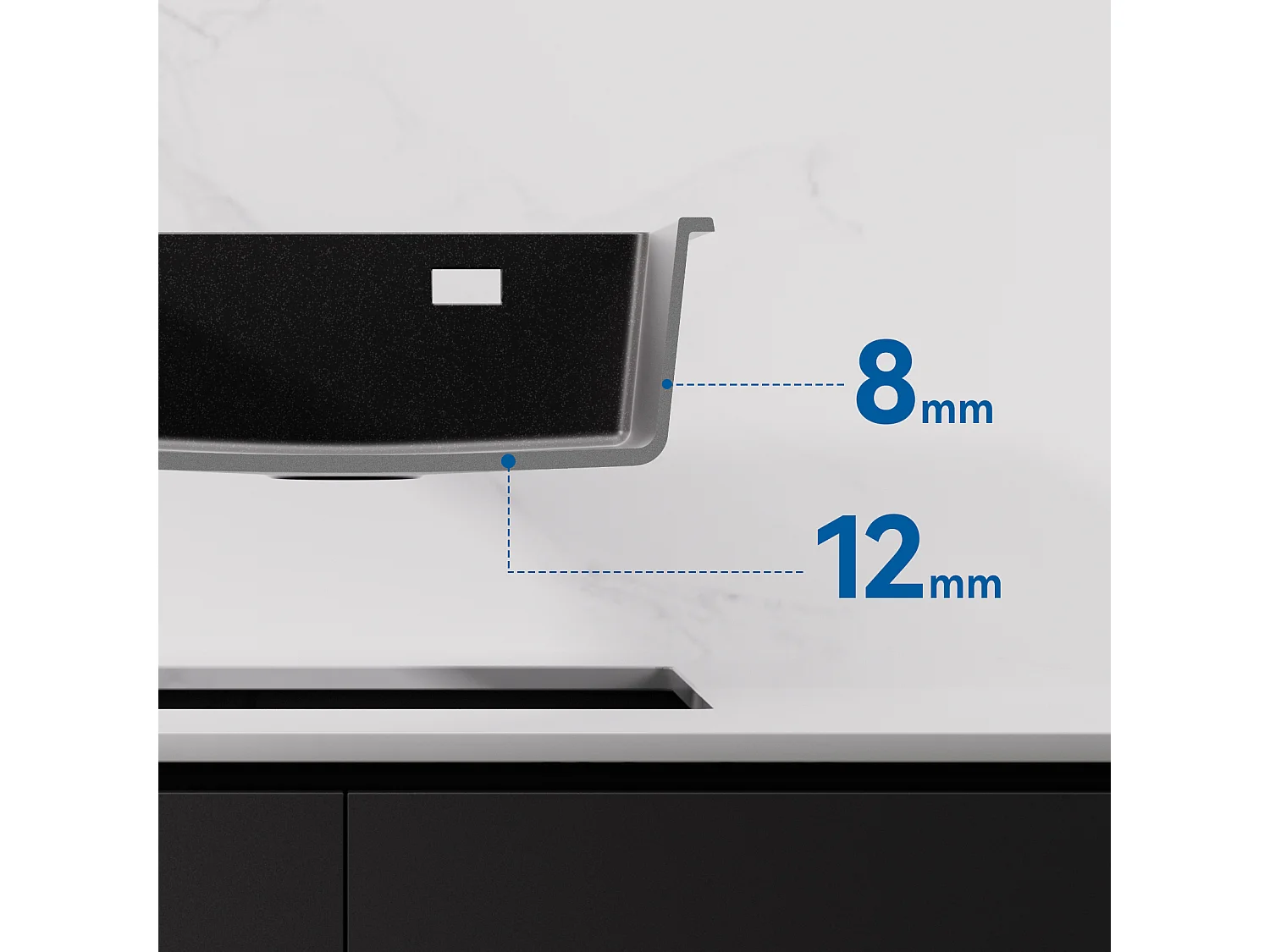 1 Granieten Aanrecht,55*45*20cm,Afvoerset,Zwart+KraanE Keuken Zwart, Uittrekbaar Roestvrij Staal 360 ° Draaibaar, 2 Fon