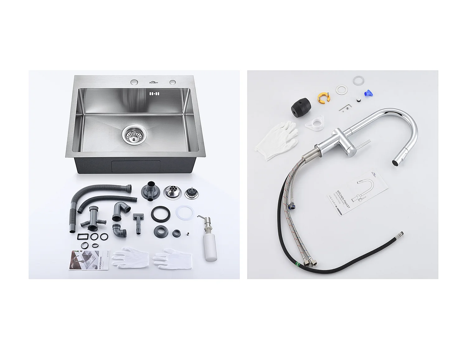 AuraLum Max Fregadero Cocina 1 Bandeja 55*45CM Fregadero Empotrado y de Colocar con Dispensador de Jabón+Grifo de Cocina retráctil de dos funciones