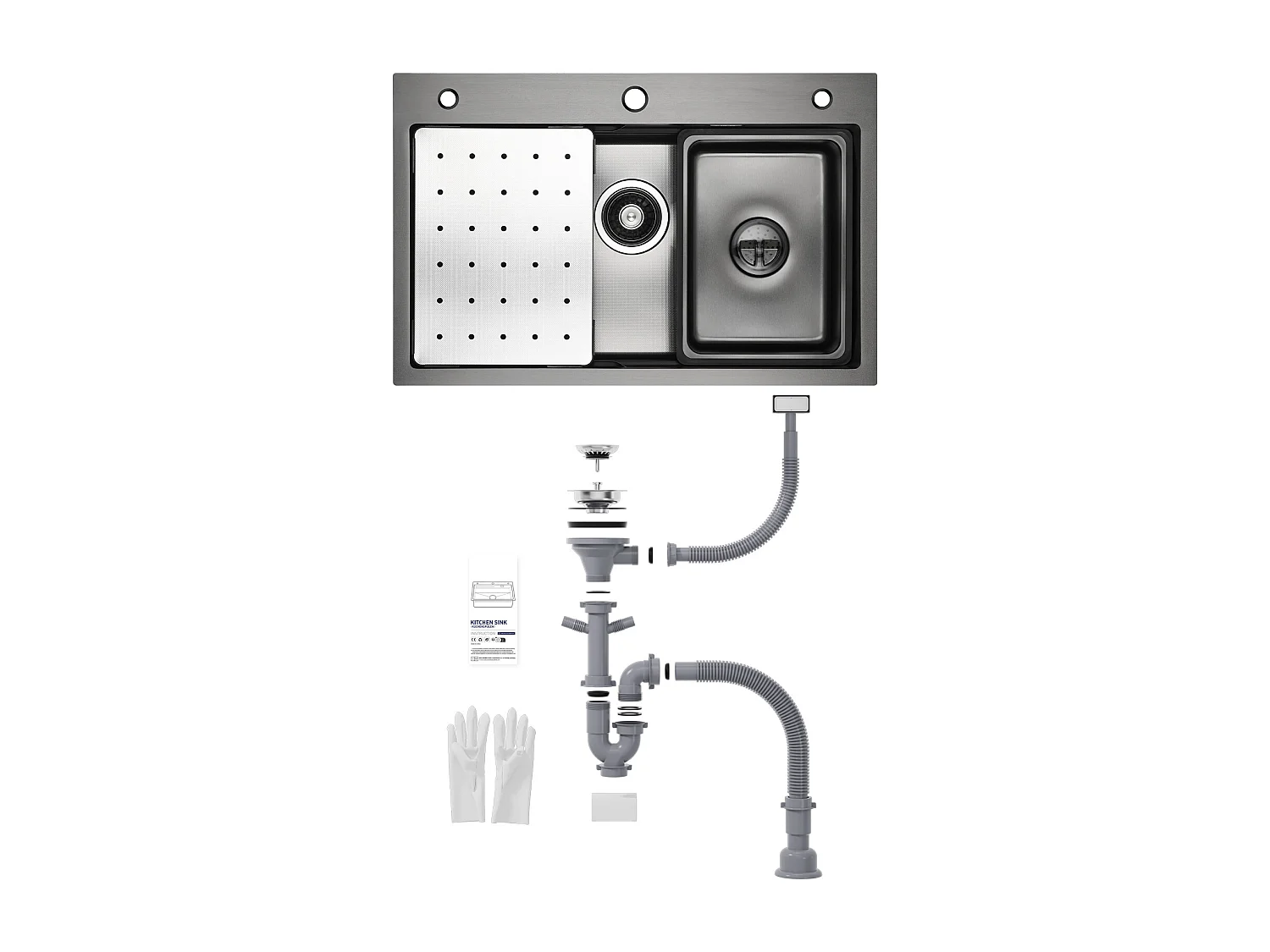 Cecipa max Küchenspüle 1 Becken 70×45×21,5 cm + Abtropffläche + Becken + Seifenspender, Schwarz 1 Becken Spüle Edelstahlspüle Großes Fassungsvermögen, EU-Modell