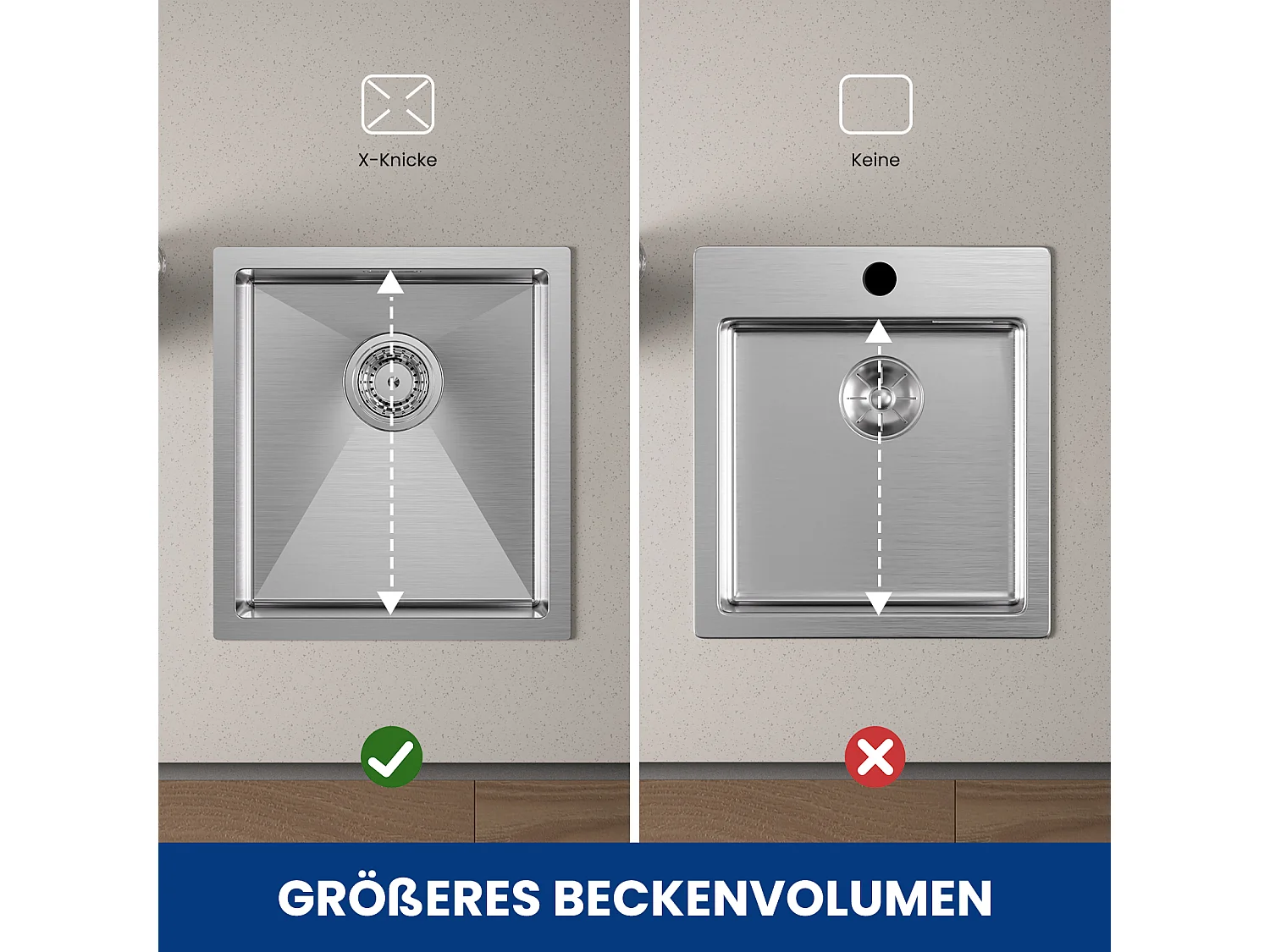 Cecipa max Einzelbecken Küchenspüle 40x44x19 cm - Küchenspüle aus Edelstahl - Gebürstete Unterbauspüle, EU-Modell