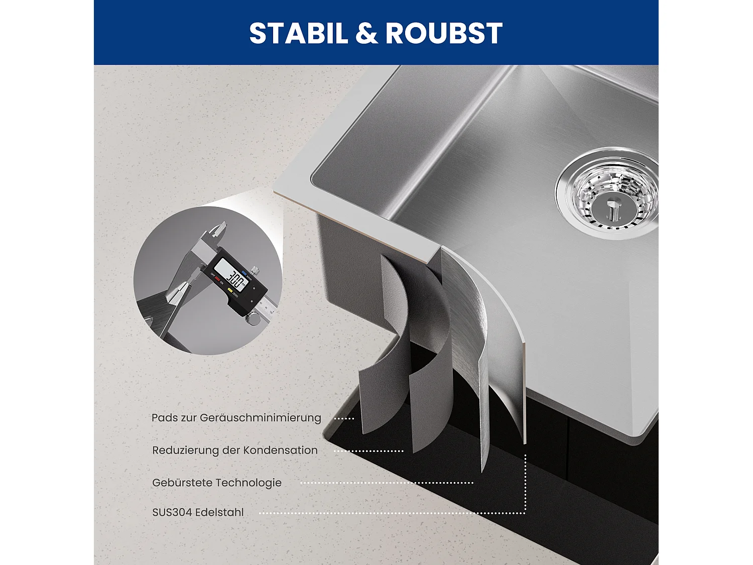 Cecipa max Einzelbecken Küchenspüle 40x44x19 cm - Küchenspüle aus Edelstahl - Gebürstete Unterbauspüle, EU-Modell
