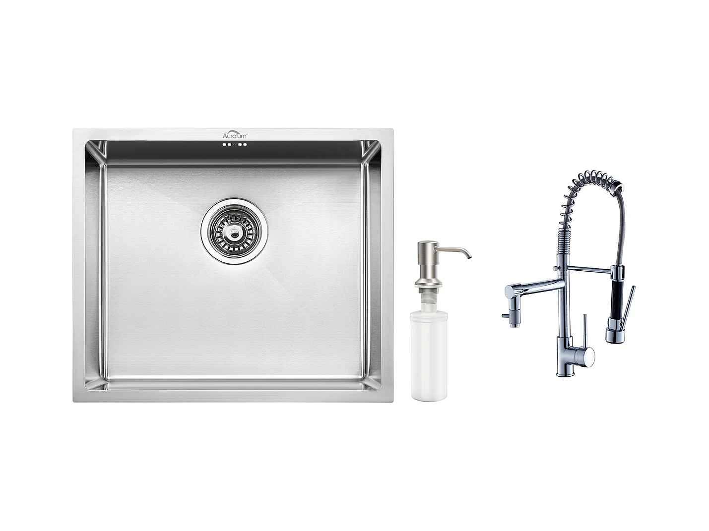 Évier de Cuisine Inox 1 Bac 50*43*18CM avec Distributeur de Savon++Robinet Cuisine Rotatif 360° Douchette Extractible