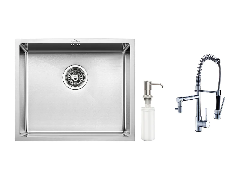 Lavello da Cucina Inox 1 Vassoio 50*43*18CM con Distributore di Sapone++Rubinetto Cucina Rotativo 360° Doccia Estraibile