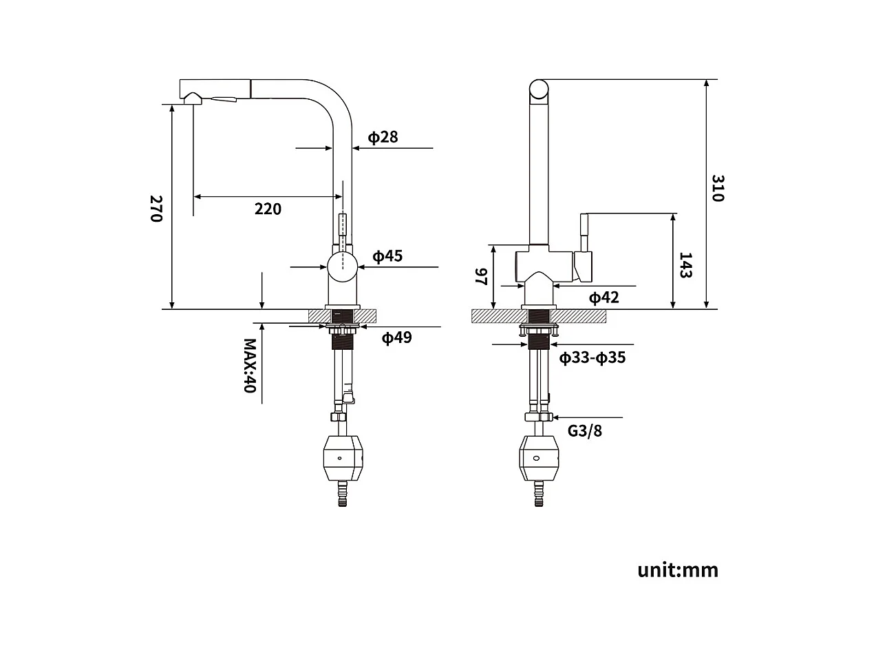 Auralum max Évier Cuisine à Encastrer,1 Bac,60*49*20CM,Acier inoxydable 304,Noir+Robinet Cuisine Douchette Extractible Deux Jets Pivotant 360°,Noir