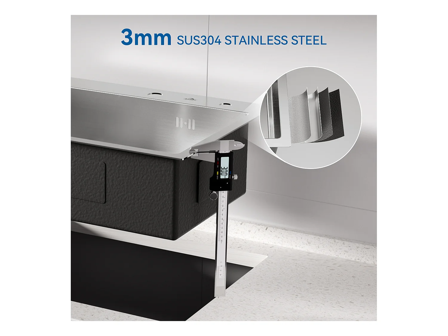 Lavello Cucina 1 Vassoio 55*45CM Lavello da incasso e da posare con distributore di sapone+rubinetto da cucina flessibile,bianco
