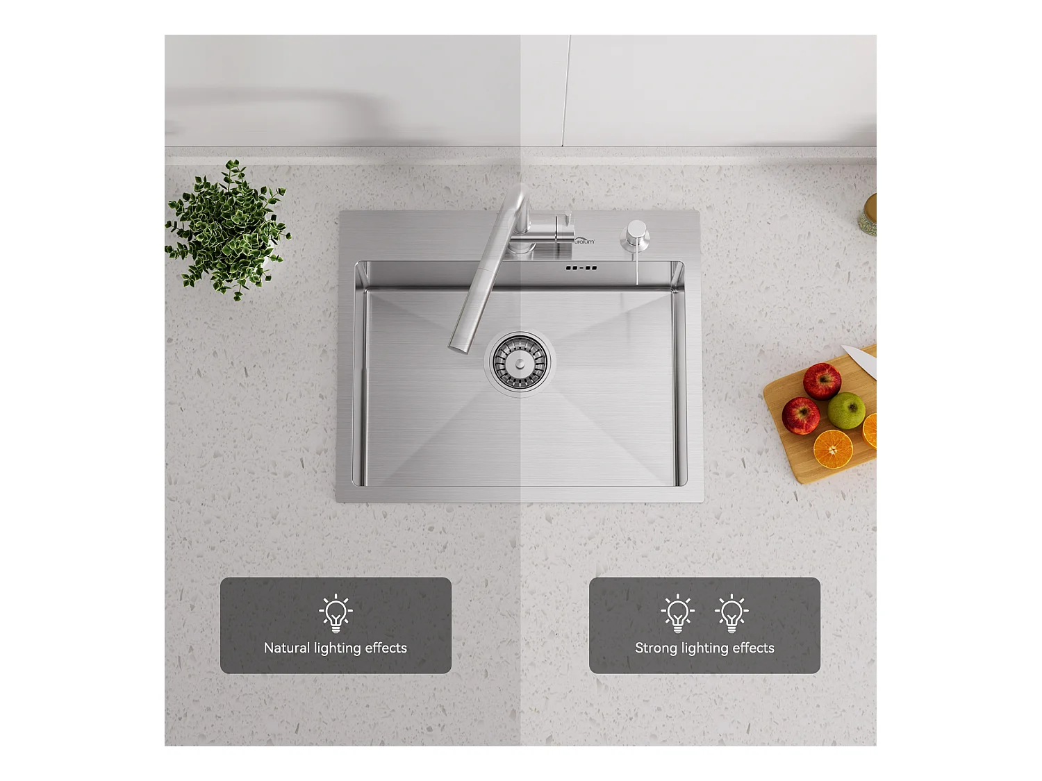 Lavello Cucina 1 Vassoio 55*45CM Lavello da incasso e da posare con distributore di sapone+rubinetto da cucina flessibile,bianco