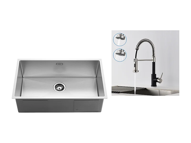 74 * 44 * 20 cm Küchenspüle aus 304 Edelstahl mit Einzelbecken, gebürstete Spüle mit Siphon und Überlauf + 360 ° drehbarer, ausziehbarer Küchenarmatur aus Edelstahl