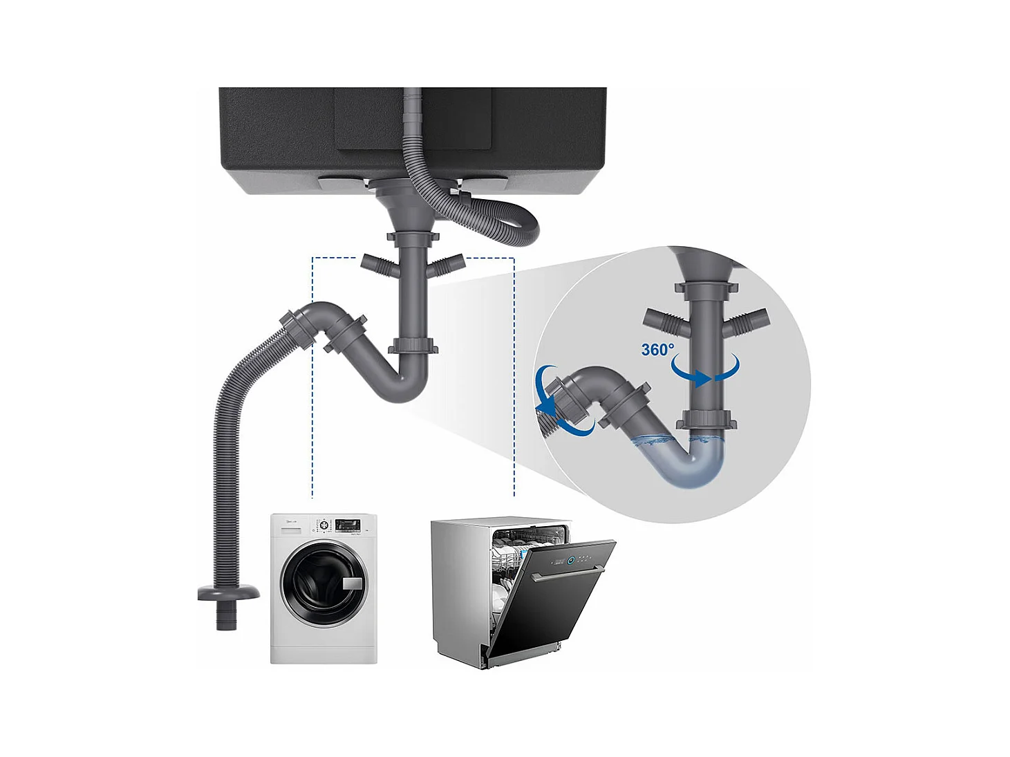 RVS Aanrecht 1 Bak 50*43*18CM met Zeepdispenser+Spoelbakmengkraan met Uittrekbare Handdouche,2 Straalmodi Koud/Warm Water,Geborsteld