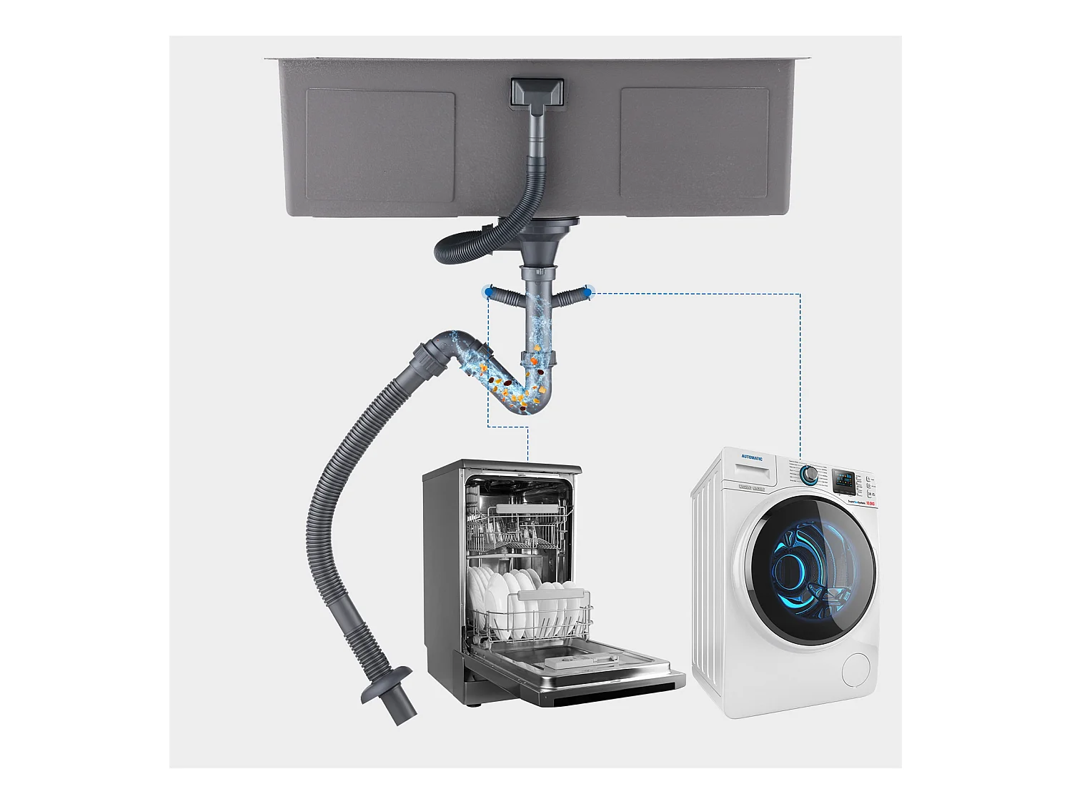 Évier Cuisine 1 Bac 74*44*20CM 304 Inox Évier Brossé avec Siphon et Trop-Plein +robinet de cuisine rétractable à deux fonctions, Noir