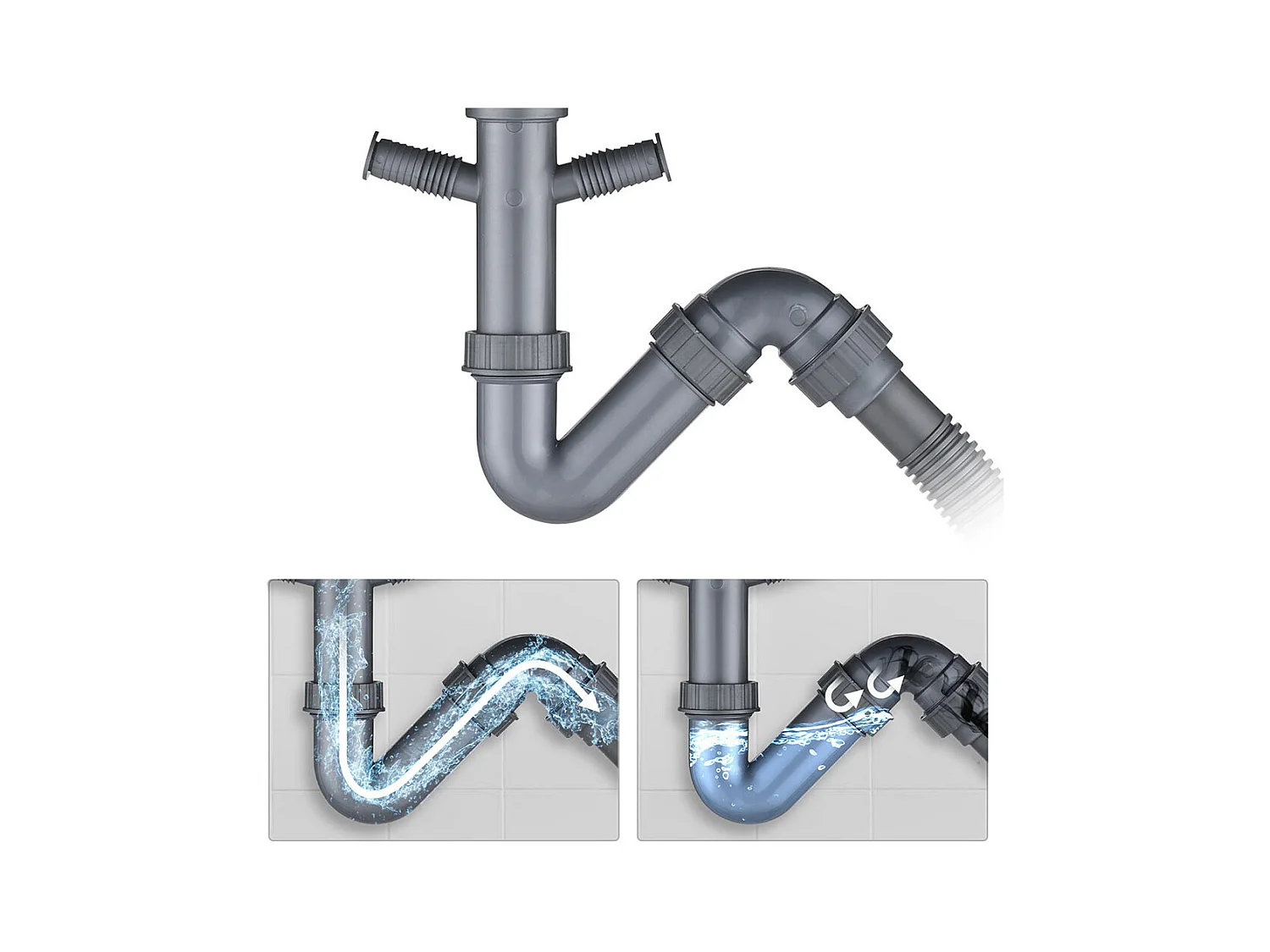 Évier Cuisine 1 Bac 74*44*20CM 304 Inox Évier Brossé avec Siphon et Trop-Plein +robinet de cuisine rétractable à deux fonctions, Noir