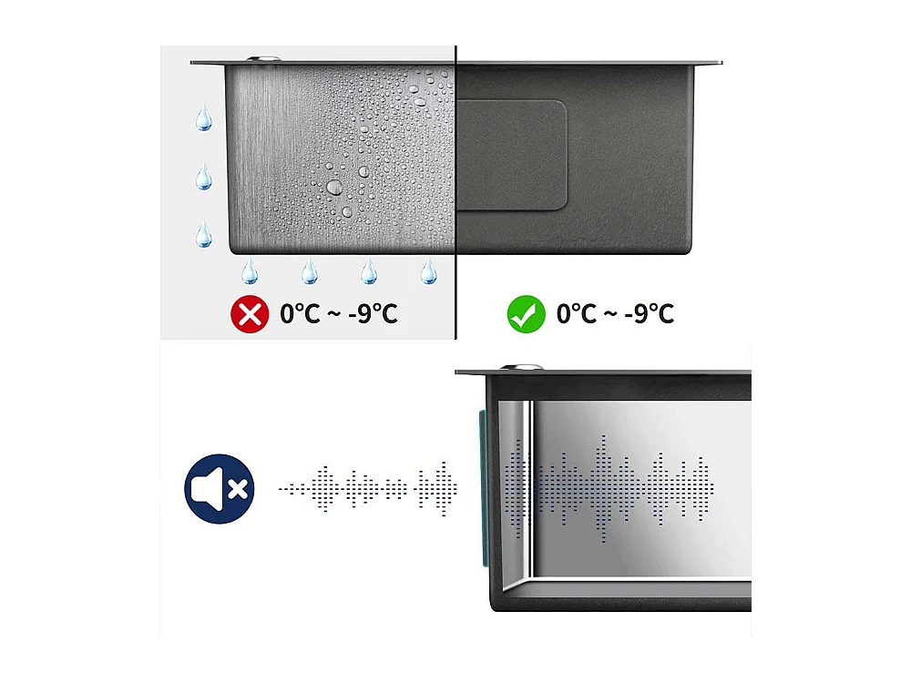 Évier Noir 1 Bac 50x43x18,5CM,Acier Inoxydable, avec Distrubuteur de savon+Robinet de Cuisine Noir avec Douchette Extractible 2 Jets à 360°