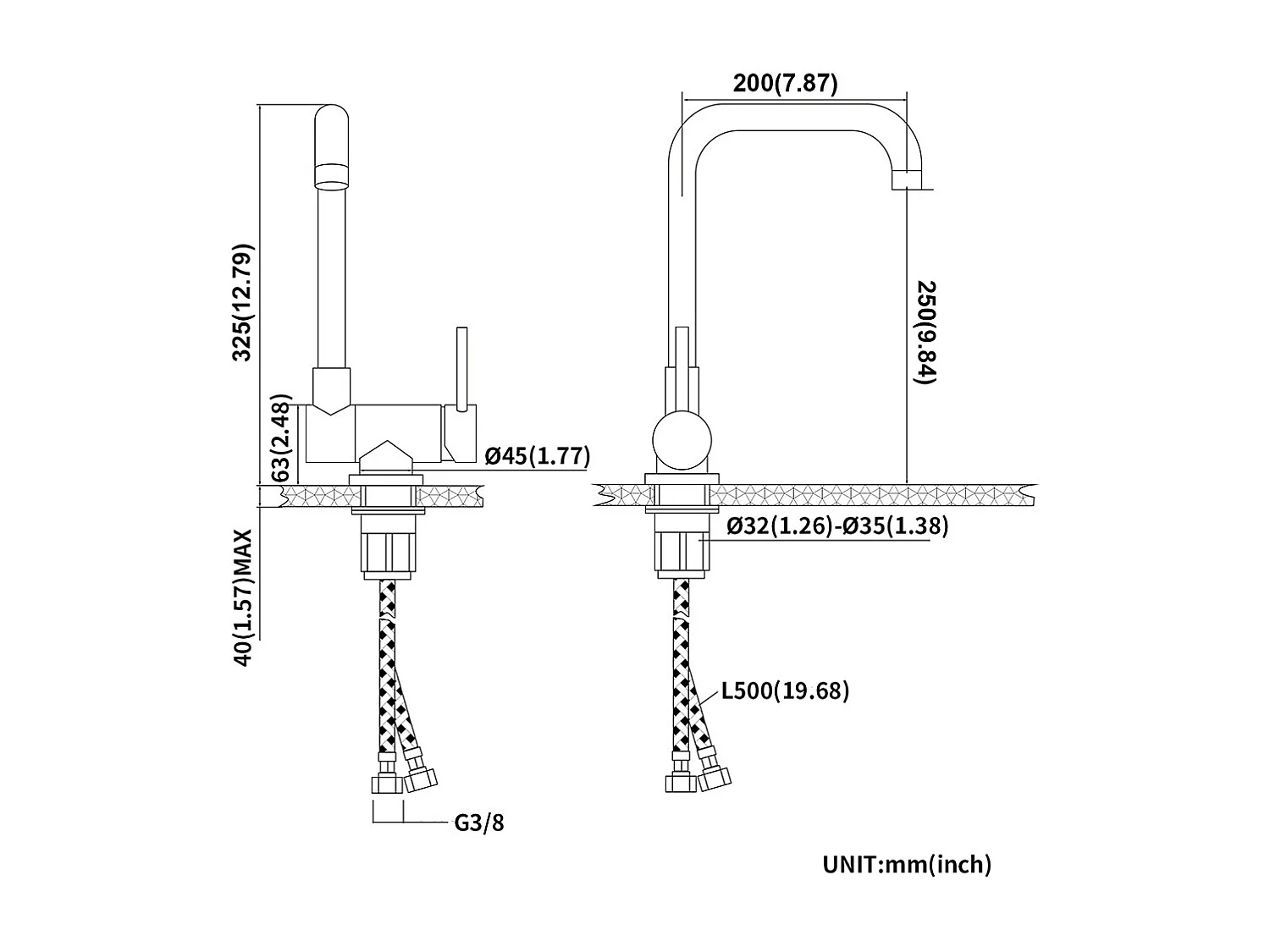 Auralum MaxAanrecht 1 bak 60*44*20CM, roestvrij stvstal, inbouw met afvoermand, zwart+ omklapbare keukenmengkraan 360° koud water warm, zwart
