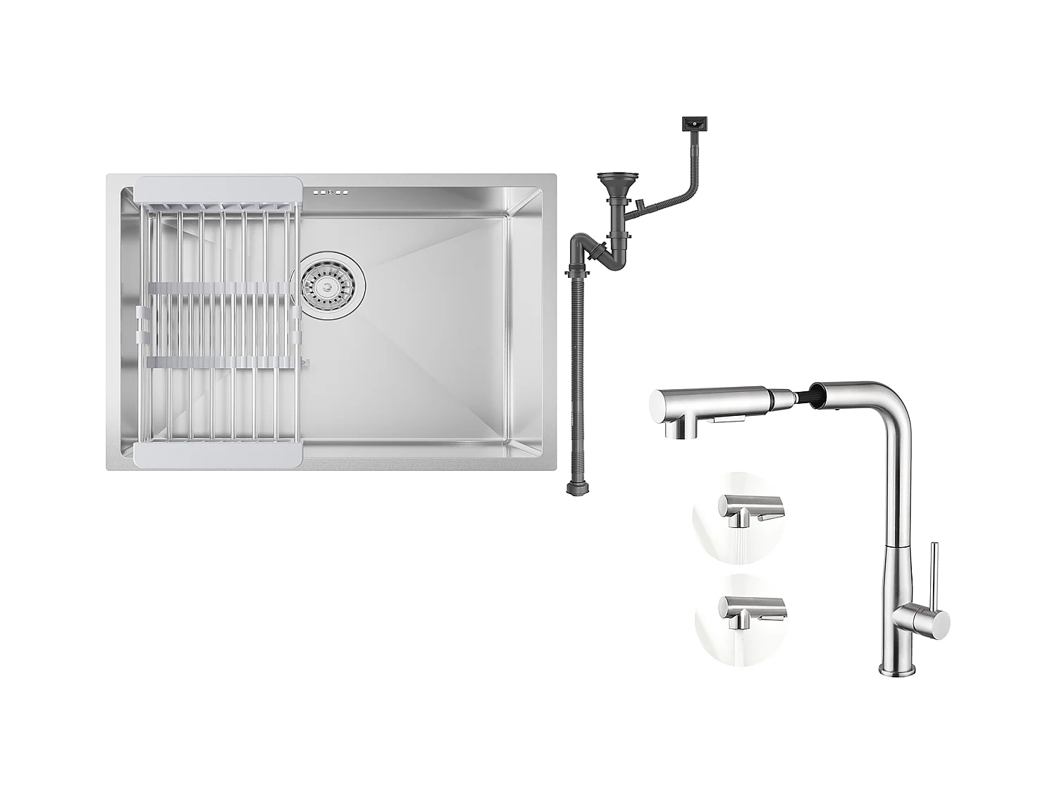 Évier Cuisine 1 Bac 60*44*20CM,inox,à Encastrer/sous-plan avec Panier Drainage,Nano Silver+Mitigeur Cuisine avec Douchette Extractible Rotatif 360°