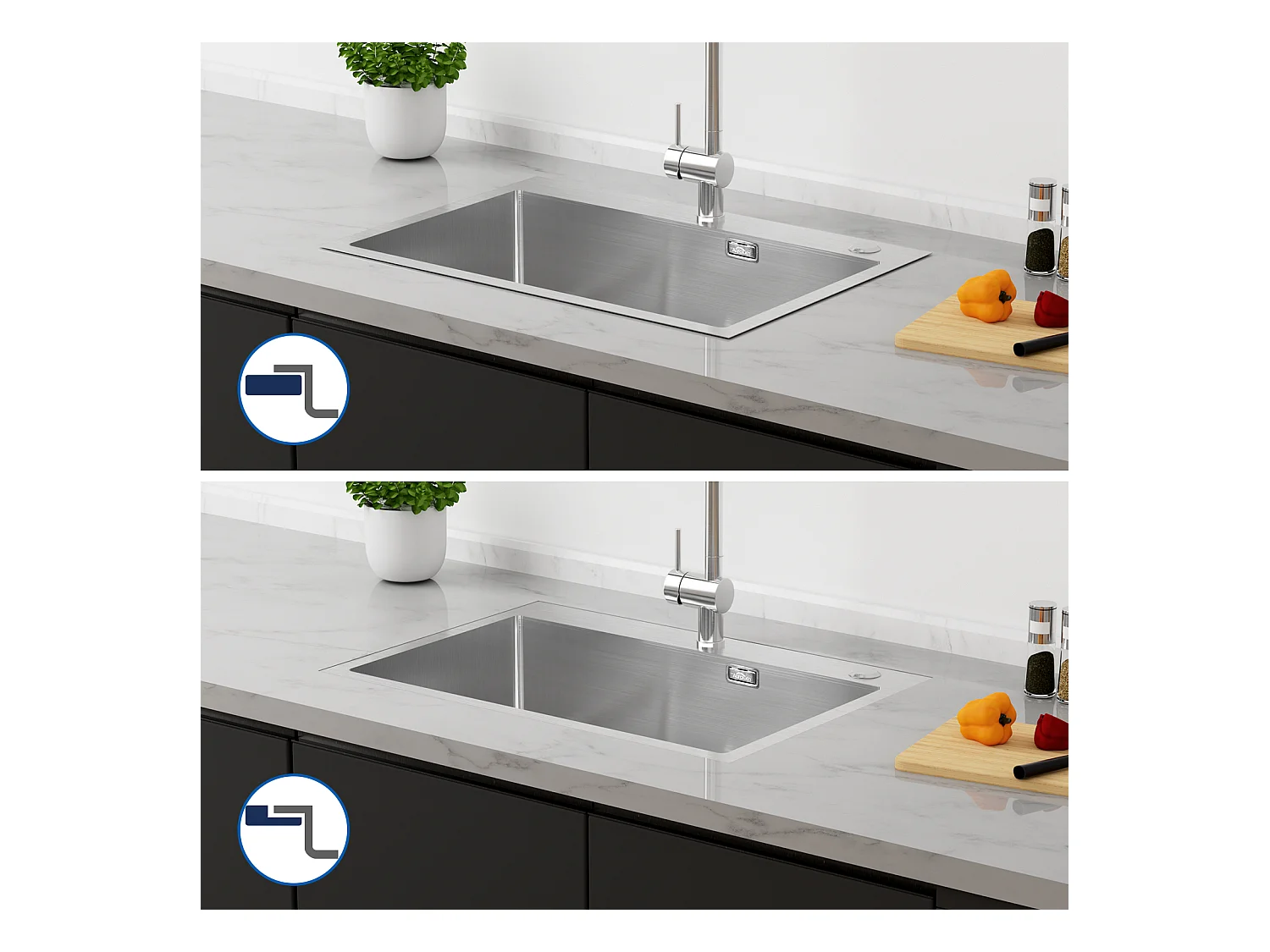 65 x 45 cm, Einzelbecken, Küchenspüle aus gebürstetem Edelstahl, Einbauspüle + Küchenmischbatterie, ausziehbare Brause, 2 Modi, heißes/kaltes Wasser, gebürstet