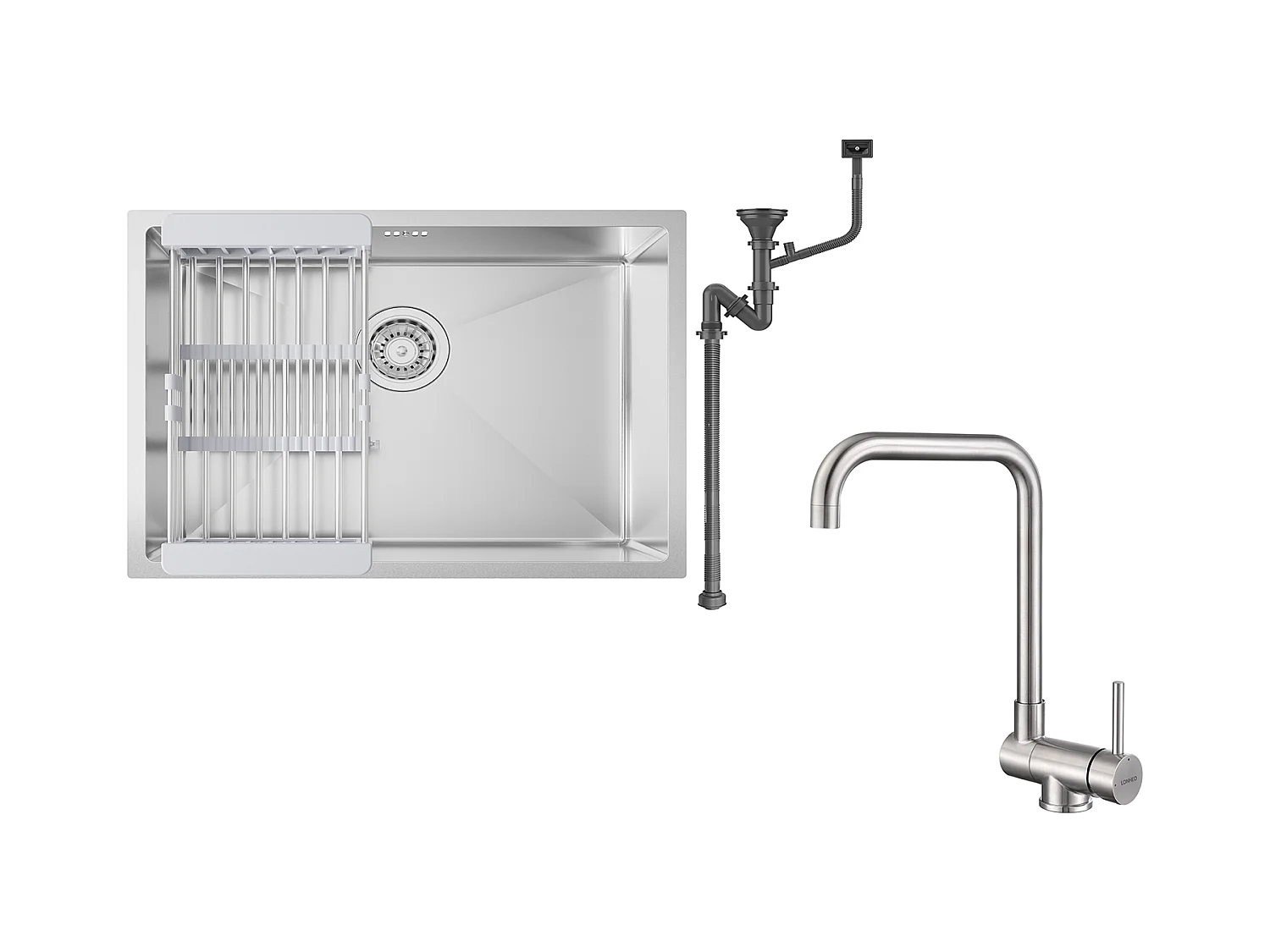 Auralum max Évier Cuisine 1 Bac 60*44*20CM,inox,à Encastrer/sous-plan avec Panier Drainage,Nano Silver+Mitigeur Cuisine Rabattable Pivotant 360°