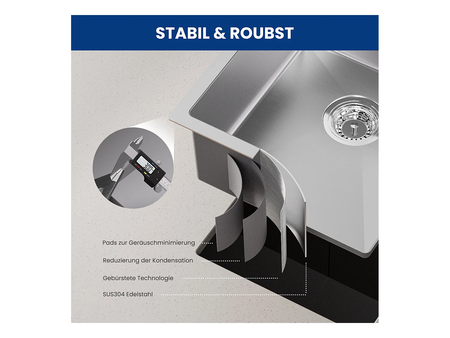 Cecipa max Unterbauspüle 40 * 44 cm Einzelbecken Küchenspüle Gebürsteter Edelstahl 304 Küchenspüle, EU-Modell