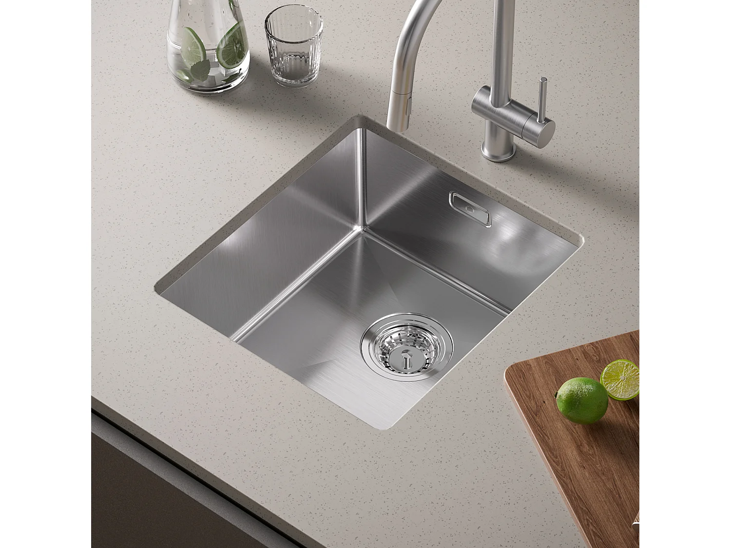 Cecipa max Unterbauspüle 40 * 44 cm Einzelbecken Küchenspüle Gebürsteter Edelstahl 304 Küchenspüle, EU-Modell