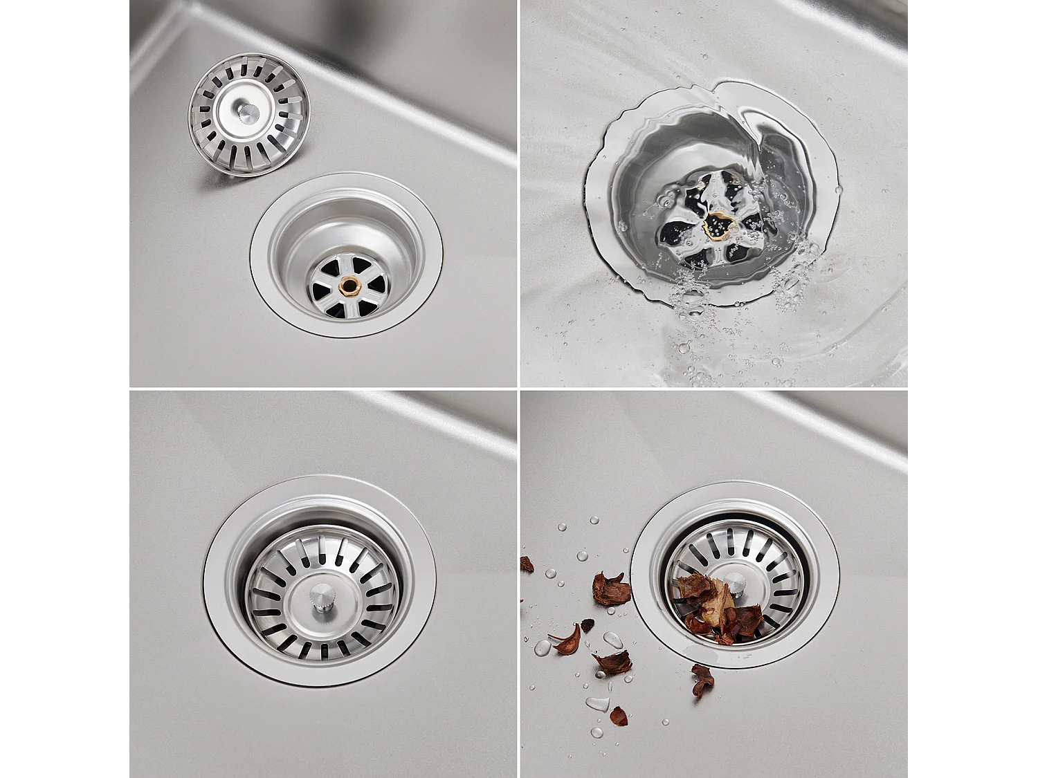 Fregadero Cocina 1 Bandeja 60*44*20CM,inoxidable 304, para empotrar/sub-plan con Drenaje Cesta,Nano Silver + Mezclador Cocina Cromado,Pivotante 360°