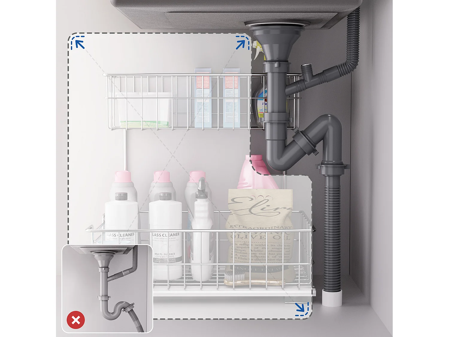 Évier Encastré 44x44x20CM cm - Évier de Cuisine 1 Bac en Acier Inoxydable 304,Argent+Robinet Cuisine,Orientable 360°,Eau Chaude/Froide,Chromé