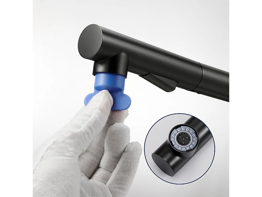 1 Bac Évier Cuisine en Granit,55*45*20cm,Kit de Vidage,Gris+Robinet Cuisine Douchette Extractible Deux Jets Pivotant 360°, Noir