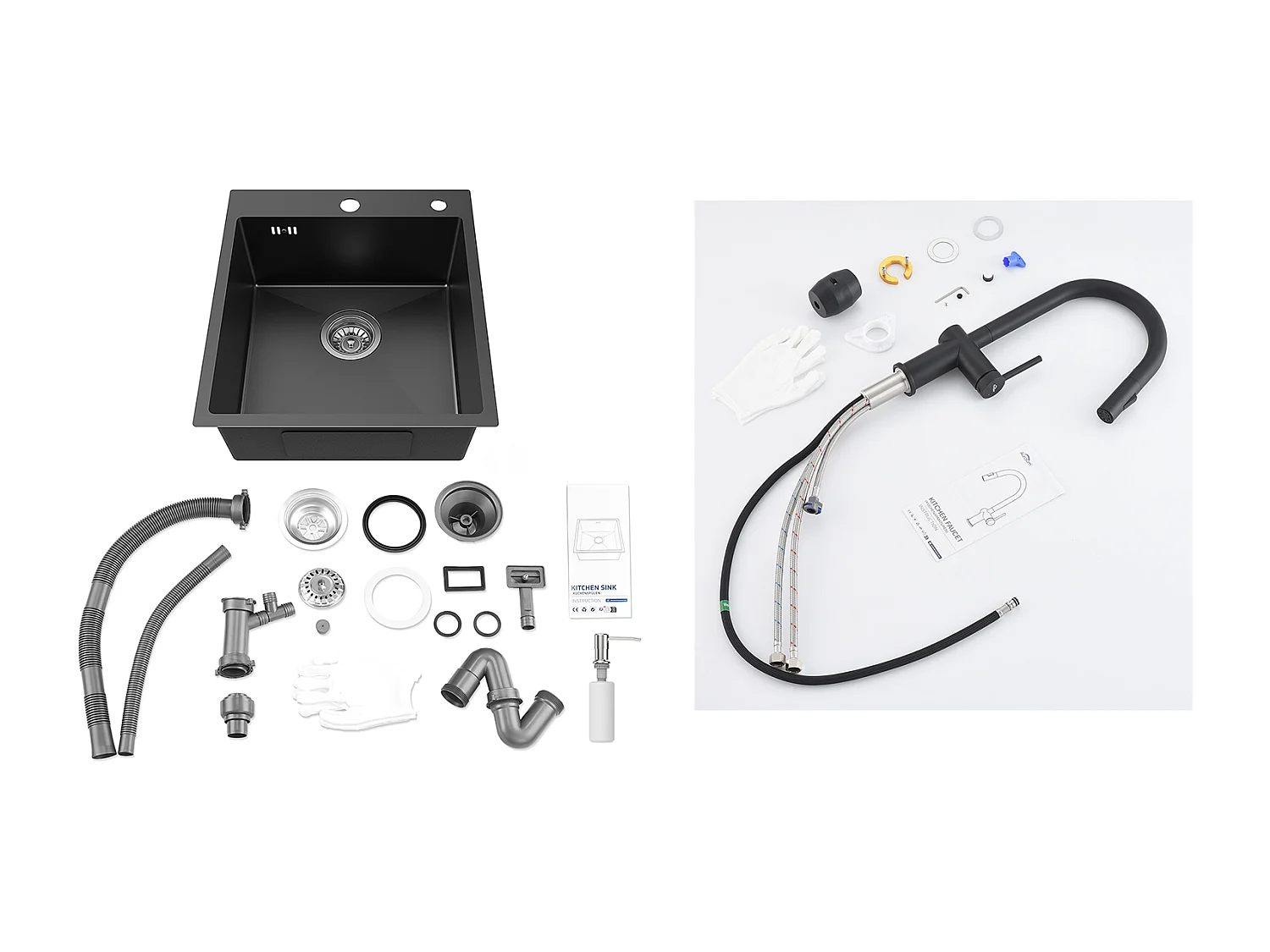 AuraLumMax Evier Cuisine 54*49*20 CM,à Encastrer/à Fleur de Plan avec Distributeur Savon,Argent+Mitigeur Cuisine Rabattable Pivotant 360° ,EU Modèle