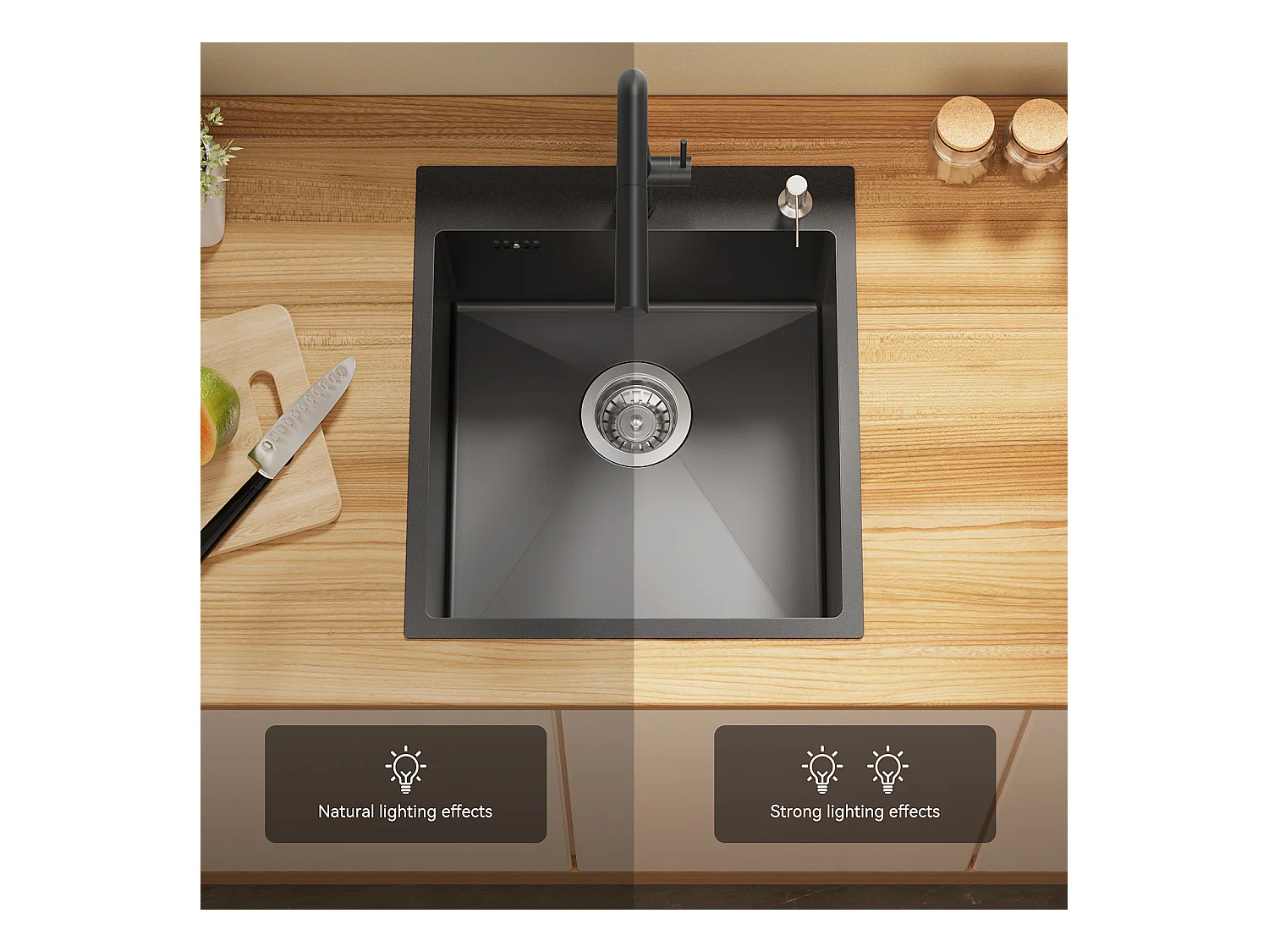 AuraLumMax Evier Cuisine 54*49*20 CM,à Encastrer/à Fleur de Plan avec Distributeur Savon,Argent+Mitigeur Cuisine Rabattable Pivotant 360° ,EU Modèle